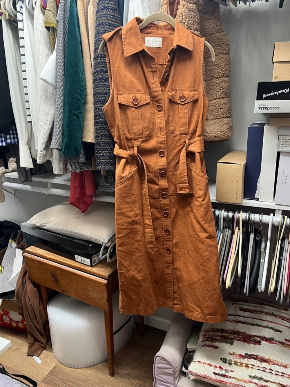 Banana Republic Rust-Tone Sleeveless Shirt Dress with belted waist